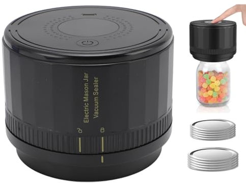 Electric Mason Jar Vacuum Sealer, Auto Stop Automatic Sealer for Wide and Regular Mouth Mason Jars, 2000mAh Rechargeable Battery for Food Storage