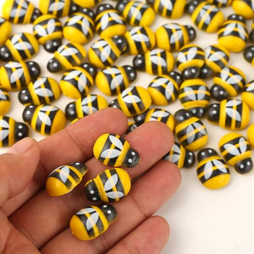HERZONE 19 * 14mm Glücksbiene aus Holz 100pcs Selbstklebende Glücksbiene - Aufkleber zum Basteln - Glücksbringer - Bastelzubehör (Biene 14 * 19mm)