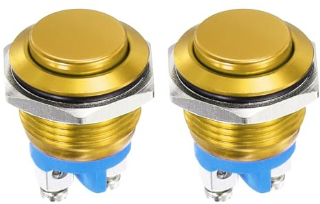 DMiotech Interrupteur À Bouton-Poussoir 19mm / 3/4, IP66 1NO 0-250V 5A Momentané Avec Lumière Bouton De Démarrage Auto-Réinitialisation, Alliage D'Aluminium Tête Haute Doré 2 Pcs
