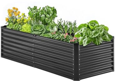 VEVOR Jardinière 1800x895x600 mm Lit de Jardin Surélevé Métal Galvanisé Bac de Plantation Fond Ouvert pour Cultiver Fleurs Herbes Plantes Succulentes dans Jardin Terrasse Patio Balcon, Gris Foncé