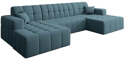 Kaiser Möbel - Ecksofa mit Wohnlandschaft, Eckcouch U Form, Big Ecksofa, Polstersofa, Federkern, Bequemes Couch mit Ottomanen für Wohnzimmer, Relaxsofa, Veloursstoff, Lounge-Set U-Form, Nimes U, Blau