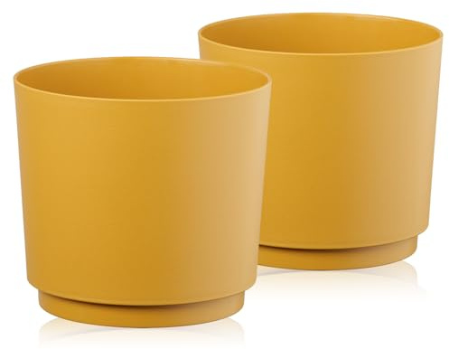 Vaso da fiori Tymar in plastica, 2 pezzi, colore giallo, diametro di 35 cm