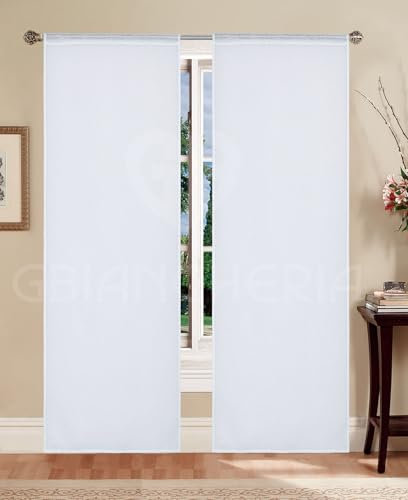 GBiancheria Coppia Tende Tinta Unita Eleganti e Versatili con effetto Lino 45x150 45x240 per Finestre e Portefinestre Pronte da Appendere (Bianco, 45x240cm)