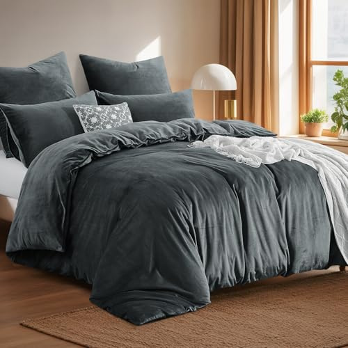 Tifschlaf Winter Flanell Bettwäsche 155x220 - Warme Flauschig Winterbettwäsche Samt Plüsch Cashmere Touch Bettbezug + 1 Kissenbezug 80x80 mit Reißverschluss, Grau