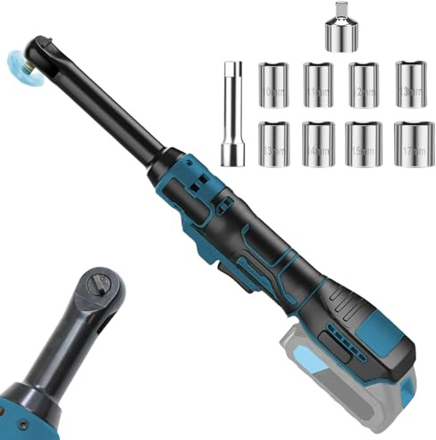 3/8 Cordless Ratchet Wrench for Makita 18V Battery,Extended Electric Ratchet Wrench 80-100N.m 320RPM, 16cm Extended Head, Electric Wrench with 8 Sockets & 3/8 to 1/4 Adapter, No Battery