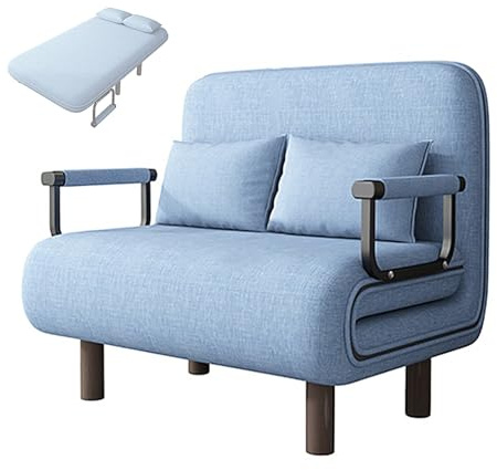 Schlafsessel 3 in 1 mit Schwammmatratze Baumwoll und Leinenstoffe Recamiere mit Schlaffunktion Klappbett mit 5 Fach Verstellbarer Rückenlehne für Wohn, Schlafzimmer(Light Blue,190 * 65 * 28cm)
