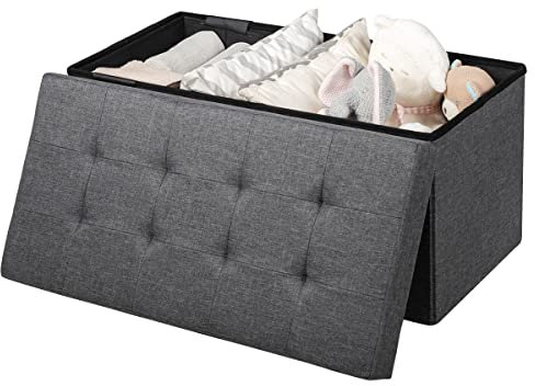 GIANTEX Panca ottomana pieghevole con vano portaoggetti, 80 x 40,5 x 40,5 cm, panca in tessuto Oxford con coperchio e cestello interno, seduta imbottita, baule per ingresso, camera da letto (grigio