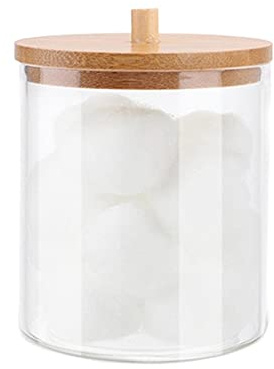 Distributeur de cotons-tiges, support de cotons-tiges, bocaux de salle de bain avec couvercles, boîte de rangement en acrylique, pour boules de coton, cotons-tiges, tampons ronds (rond M)