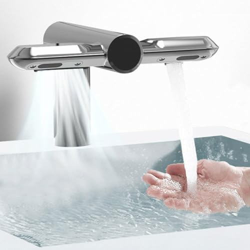 Robinet de salle de bain sans contact avec sèche-mains, robinet à capteur automatique pour eau chaude et froide, idéal pour un usage commercial et domestique