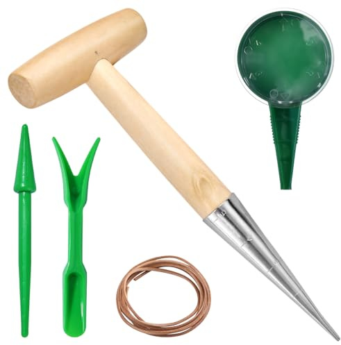 SPEEDWOX Dibbler Gardening Tool Wood Handle Garden Hole Punch Dibbler Tool for Planting Seeds,Self Watering Stakes Bulb Planter Tool Flower Bulb Planting Tools Hole Digger for Gardening