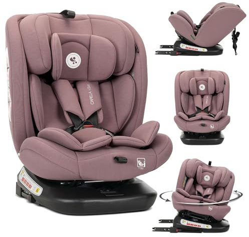 Lorelli Kindersitz drehbar 360 Grad i-Size 40-150cm mit Isofix, Mitwachsender Baby Autositz Capella, Gruppe 0+/1/2/3, 0-12 Jahre, 0-36 kg, Auto Babysitz ab Geburt, 5-Punkt-Gurt, Rosa