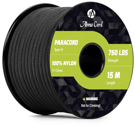 Abma Cord Paracord 750lb 4mm 15M 100% Nylon Seil 11 Kern Typ IV Schnur | Max 340kg (750lbs), Basteln, Camping, Survival, Outdoor