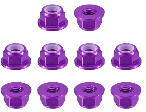 QUARKZMAN Aluminium Flansch Nylon Sicherungsmutter 10 Stück Flanschmuttern - M5 x 0 8mm Selbstsichernde Mutter Anodisierte Metallmuttern Für Befestigungselemente (Lila)