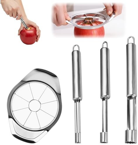 Apfelausstecher, 3 Apfelentkerners und 1 Apfelschneider aus Edelstahl, Praktisches Küchenwerkzeug zum Entkernen und Schneiden von Äpfeln, Ideal für Salate, Snacks und Mahlzeiten
