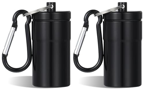 Sibba 2PCS Small Metal Earplug Case Keychain Waterproof Ear Plug Holder with Carabiner, Potable Earbuds Travel Carrying Case Mini Pill Container Organizer for Earplugs Pills Medicine Small Items