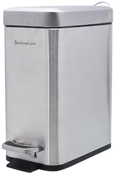Buckingham Pedal Bin for Bathroom Kitchen Office Premium Stainless Steel Brushed Finish Waste Trash Bin with Removable Inner Bucket Soft Closing Mechanism (Slimline 5 Litres)