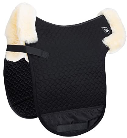 Werner Christ ® Dressur Satteldecke Lammfell Champ-D ¼ Rand Dressursatteldecke mit Sitzbereich aus echtem Fell & Fellrand, Sattelunterlage für Winter & Sommer, in schwarz, Größe Warmblut