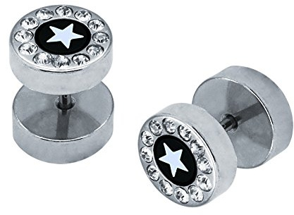 Soul-Cats® 2 Fakeplugs stjärna stjärna gata rostfritt stål zirkon Fake Plug tunnel Piercing silver