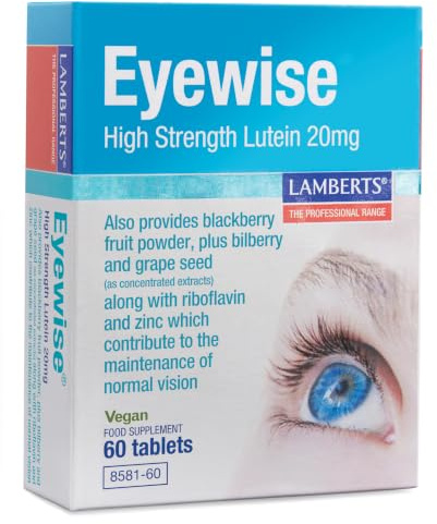 Lamberts Eyewise® | Luteína 20 mg + Zeaxantina + Arándano + Zinc | Visión y Protección Ocular | 60 Tabletas | 60 Días de suministro| Calidad Farmacéutica GMP