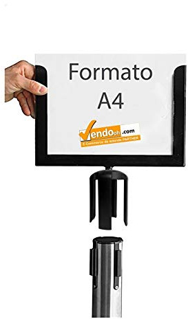 Vendooh! - PORTA COMUNICAZIONI CARTELLO FORMATO A4 PER COLONNINA DELIMITA AREA SEGNA SPAZIO - Nero, Orizzontale