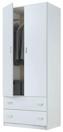 Miroytengo Armario Blanco Juvenil, Infantil, Armario Individual Turín 2 Puertas 2 Cajones Blanco Brillo 74x180 cm
