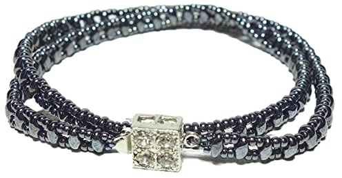 Perlenarmband Wickelarmband Armband grau dunkelgrau anthrazit Geschenk Geburtstaggeschenk Valentinsgeschenk