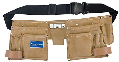 Silverline 395015 Double Pouch Tool Belt ,Black, Clay Color,11 Pocket 300 x 200 mm