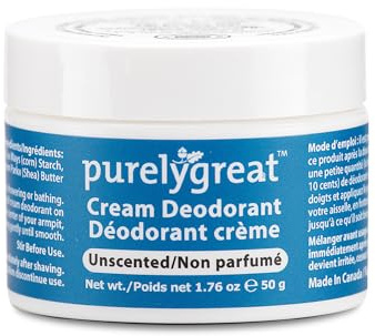 Purelygreat Natural Unscented Cream Deodorant for Women & Men | Aluminum Free Deodorant Women & Men | Vegan & Long Lasting Odor Control | Chemicals, Parabens, BPA & Cruelty Free | 1.76 oz