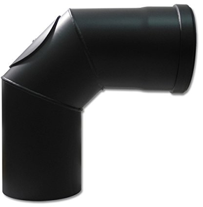 Pelletrohr Bogen 80 mm 90° Schwarz mit Tür Pellet Ofenrohr Knie