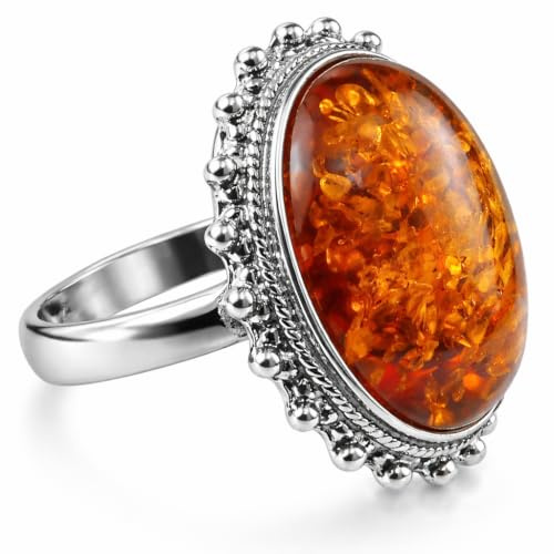 Holiday Gift Shops Sterling Silver and Baltic Honey Amber Classic Oval Adult Ring - Size 8