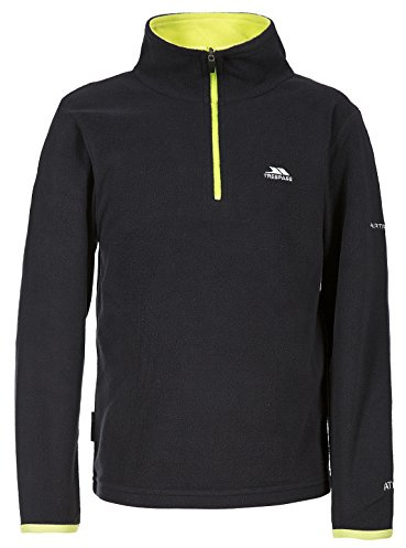 Trespass Boys Fleece Jumper - Lightweight Warm Half Zip Pullover with Contrast Binding on Cuffs, Contrast Inner Collar, 1/2 Zip in Contrast Colour, 100% Polyester Microfleece Black
