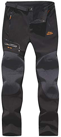 BenBoy Men's Snow Ski Outdoor Waterproof Windproof Fleece Cargo Hiking Pants,AN-SF1602M-Black-XS