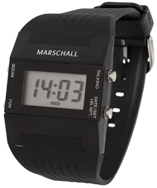 Marschall Montre parlante allemande I 1109 I Écran extra large I Annonce de l'heure et du jour de la semaine I Réveil I Parfait pour les personnes âgées, les aveugles et les malvoyants, Noir , Moderne