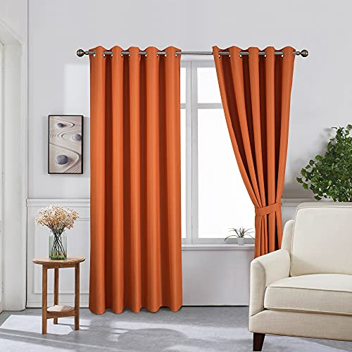 The House Of Emily Blackout Room Darkening Eyelet Curtains - Thermal Insulating Window Curtains | Panels | Drapes - 2 Curtain Set - 2 Tie Backs Included (66 x 90, Burnt Orange)