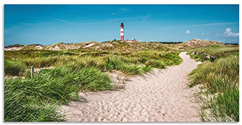 ARTland Wanddeko Wandbild Alu Verbundplatte für Innen & Outdoor Bild 100x50 cm Architektur Gebäude Leuchtturm Fotografie Blau Leuchtturm auf der Insel Amrum S5XX