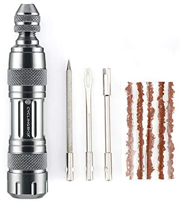 WASAGA Kit Riparazione Pneumatici Tubeless, Strumento Portatile per Pneumatici per Bicicletta con 5 Strisce di Gomma e 3 Trapani per Riparazione Pneumatici per Bici da Strada MTB Mantieni