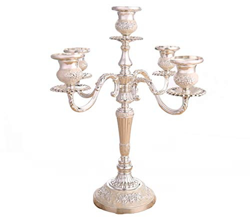 Candelabro a 5 bracci, portacandela in lega a 5 bracci, 32 cm, massiccio 1,3 kg, colore: argento