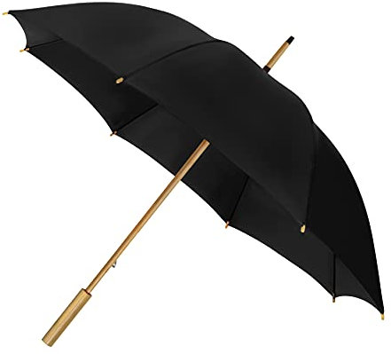 ECO by IMPLIVA, Bamboo Umbrella, Windproof, Diameter 102 cm, Black, Black, Mittel