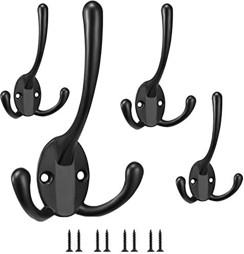 Lxoraziy 4 Stück Gaderobenhaken, Metall Kleiderhaken, Kleiderhaken Wandhaken mit DREI Krallen,Wandhaken Haken, Geeignet für Mäntel, Handtücher, Rucksäcke, Mützen (Schwarz)