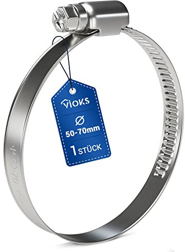 VIOKS Set di fascette stringitubo, 1 fascette stringitubo da 50 – 70 mm Ø fascette stringitubo in acciaio inox/lavatrice/adattatore di scarico, fascetta stringitubo da 50 mm