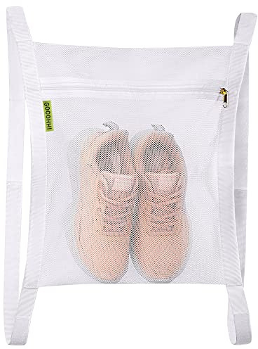 Sneaker Wash & Dry Net Bag for Dryer,15.7x13.8 Inch Large HoneyComber Mesh Bags with Zipper and Strap for Shoes, Clothing, Laundry Reused Bag Tool (Large) (white)