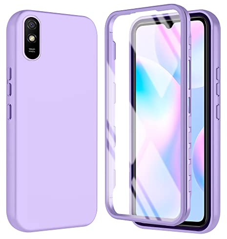 Tawarror Funda para Xiaomi Redmi 9AT/9A, Carcasa 360 Grados Silicona con Protector de Pantalla Incorporado Antigolpes Protección Case Doble Cara Bumper Carcasa para Redmi 9A, Violeta