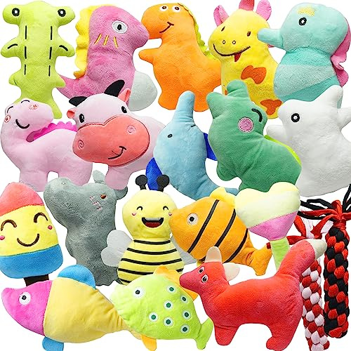 SZKOKUHO Cute Animal Designs Soft Dog Squeaky Toys (Pack of 20) for Small Medium Dogs