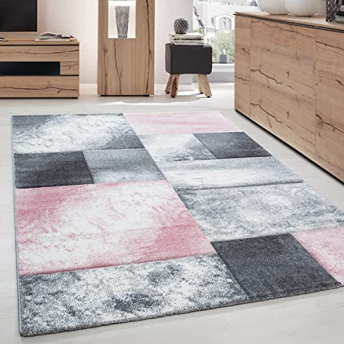 Tappeto da salotto design moderno a pelo corto con effetto marmo, taglio a contorno realizzato a mano., Colore: Rosa, Taglia: 200 x 290 cm