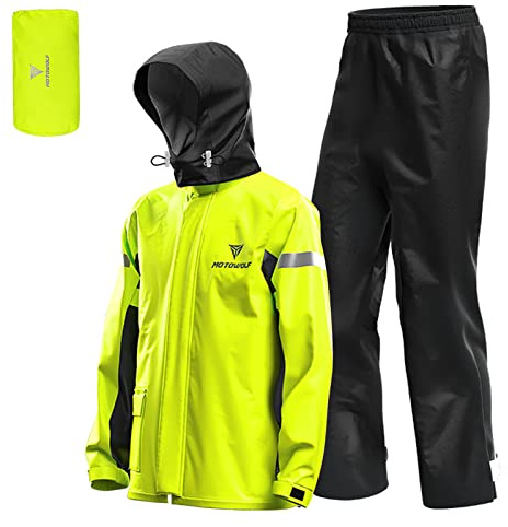 Lixada Chubasquero Moto Hombre Impermeable Reflectante,Traje De Lluvia para Motocicleta para Hombre Equipo De Lluvia para Andar En Bicicleta, Ciclismo, Camping, Senderismo