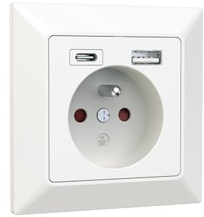 TYPE UCOMEN 2.8A USB Schuko FR Steckdosen, Wand steckdose 250V Steckdose mit USB Type A and Type C, Laden aller mobilen Geräte Passent in standard Unterputzdose，weiß (1 Pack)