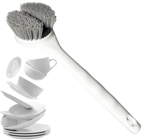 Stiff Bristle Scrubber, Dishwasher Safe Kitchen Pan Brush with Long Handle, Kitchen Utensils for Bathtub, Tiles, Dishes, Pans, Countertops, Sink