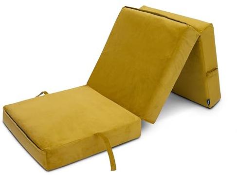 Loft 25 Samt Klappmatratze mit FaserFüllung, Gästematratze, 3-teilige Faltmatratze, Matratze, Klappbar, Faltbare Kamping Bett Bequemer Futon Sofa Bett mit Tragegriff (Kurkuma)