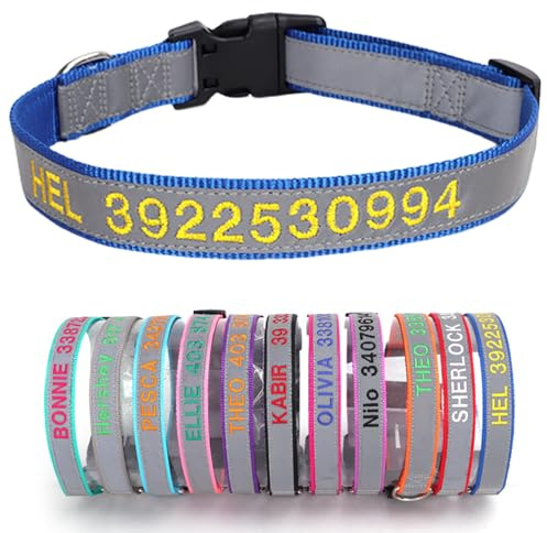 Reflektierend Hundehalsband Nylon mit Personalisiert Gesticktem Namen und Telefonnummer Verstellbar Halsband Passend für Große Mittlere Kleine Hunde Welpe