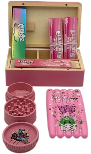Pink Rolling Box Herb Grinder King Size Rolling Papers Tips Gift Set